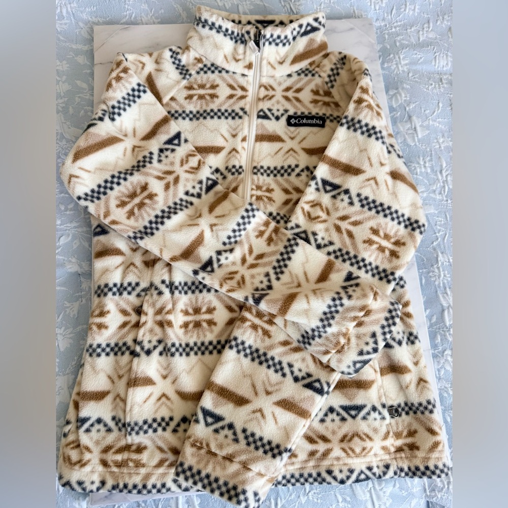 Columbia Cream and Brown Patterned Fleece Jacket
